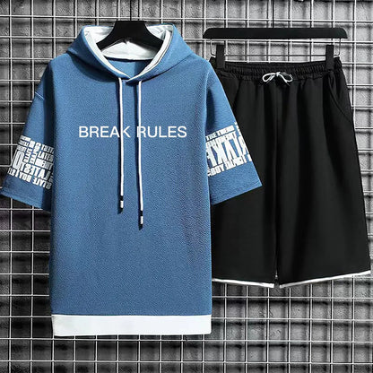 Hoodies Set Shorts Pullover Hat Casual T Shirt T-shirt Hood Summer Suits Clothing for Men Print Hoodie Men New Top Short Sleeve