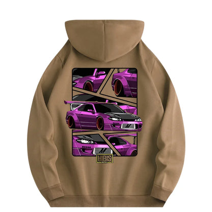 Men's new fashion hoodie, casual daily drawstring hooded sweatshirt car print, front kangaroo pocket, men's jacket