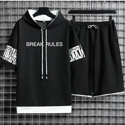 Hoodies Set Shorts Pullover Hat Casual T Shirt T-shirt Hood Summer Suits Clothing for Men Print Hoodie Men New Top Short Sleeve