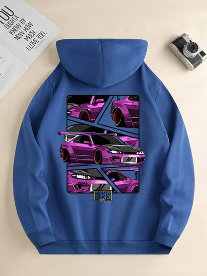 Men's new fashion hoodie, casual daily drawstring hooded sweatshirt car print, front kangaroo pocket, men's jacket