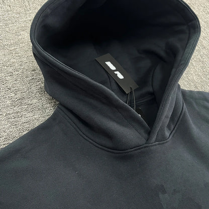 Black Cotton Embroidered Hoodie - Hip-Hop Street Jogging Pullover, Euro Trendy Casual Athleisure for Spring/Fall