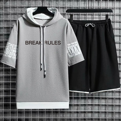 Hoodies Set Shorts Pullover Hat Casual T Shirt T-shirt Hood Summer Suits Clothing for Men Print Hoodie Men New Top Short Sleeve