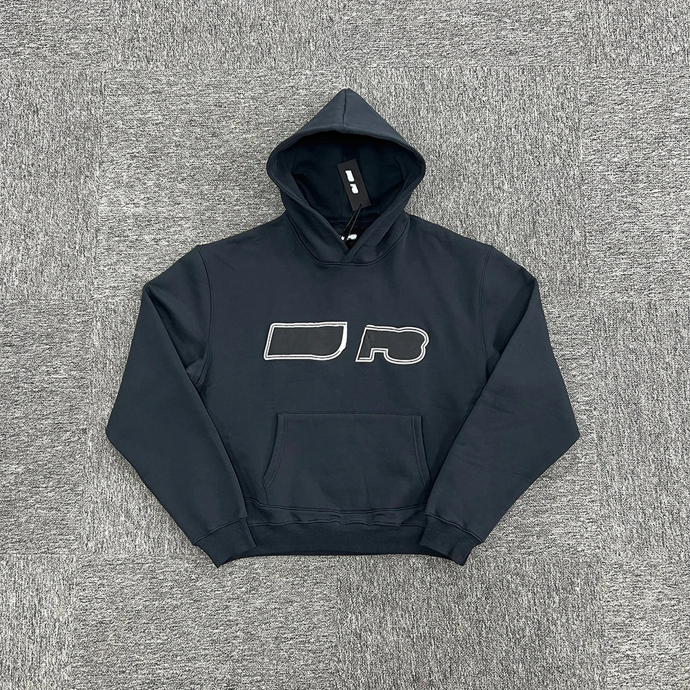 Black Cotton Embroidered Hoodie - Hip-Hop Street Jogging Pullover, Euro Trendy Casual Athleisure for Spring/Fall