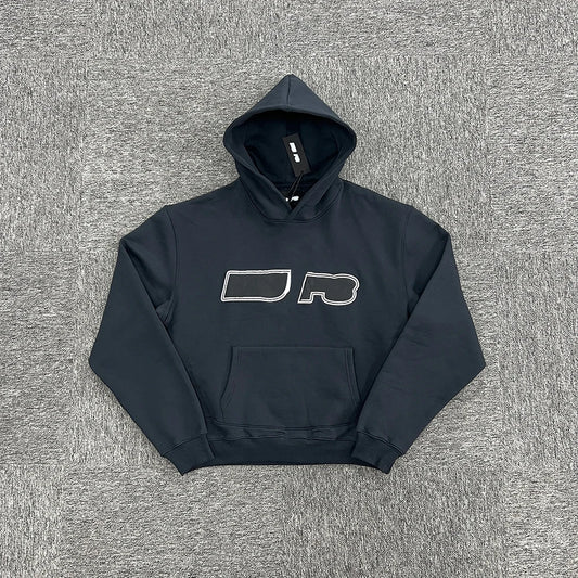 Black Cotton Embroidered Hoodie - Hip-Hop Street Jogging Pullover, Euro Trendy Casual Athleisure for Spring/Fall