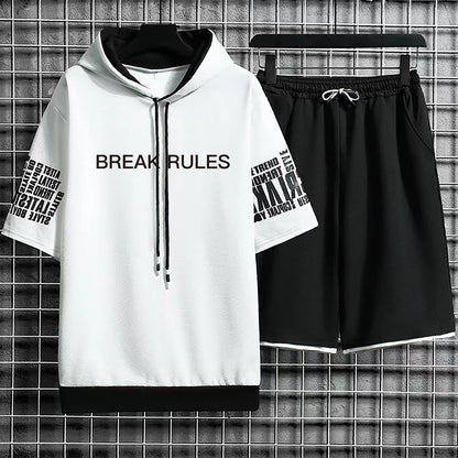Hoodies Set Shorts Pullover Hat Casual T Shirt T-shirt Hood Summer Suits Clothing for Men Print Hoodie Men New Top Short Sleeve