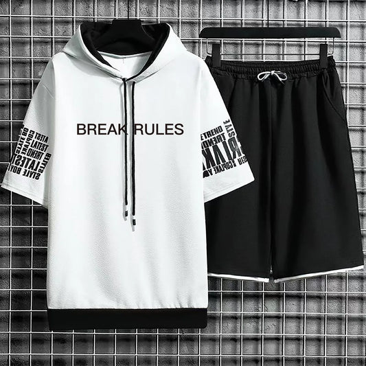 Hoodies Set Shorts Pullover Hat Casual T Shirt T-shirt Hood Summer Suits Clothing for Men Print Hoodie Men New Top Short Sleeve