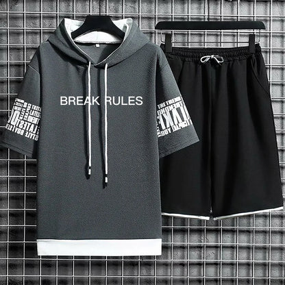 Hoodies Set Shorts Pullover Hat Casual T Shirt T-shirt Hood Summer Suits Clothing for Men Print Hoodie Men New Top Short Sleeve