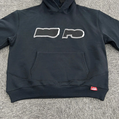 Black Cotton Embroidered Hoodie - Hip-Hop Street Jogging Pullover, Euro Trendy Casual Athleisure for Spring/Fall
