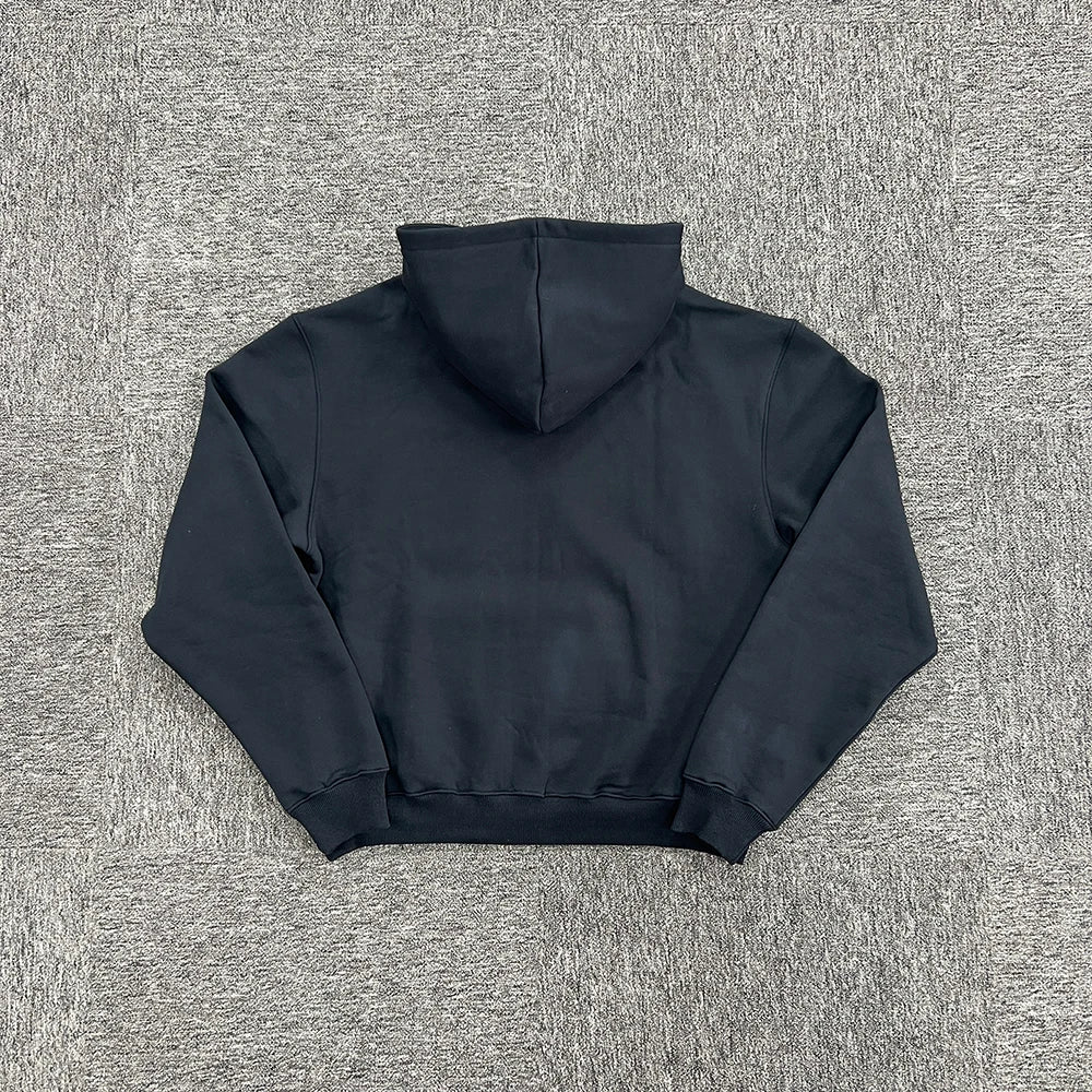 Black Cotton Embroidered Hoodie - Hip-Hop Street Jogging Pullover, Euro Trendy Casual Athleisure for Spring/Fall