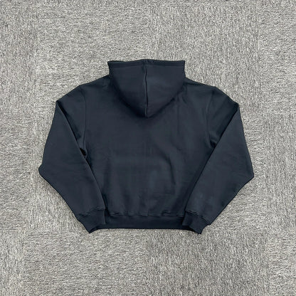 Black Cotton Embroidered Hoodie - Hip-Hop Street Jogging Pullover, Euro Trendy Casual Athleisure for Spring/Fall