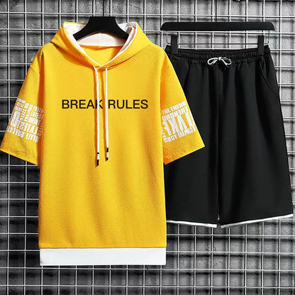 Hoodies Set Shorts Pullover Hat Casual T Shirt T-shirt Hood Summer Suits Clothing for Men Print Hoodie Men New Top Short Sleeve